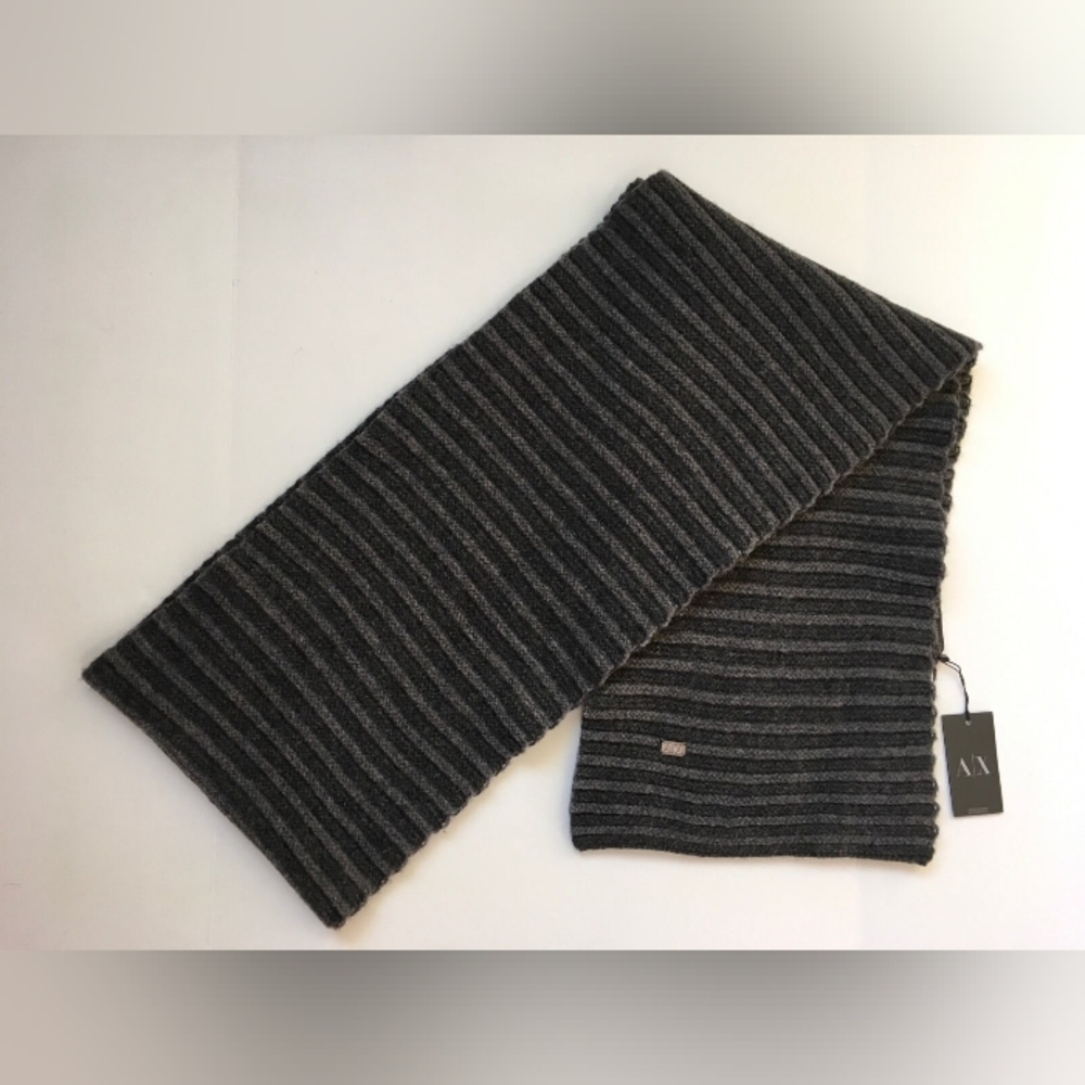 $98 New Armani Exchange A|X Extra Long Scarf Gray 100% Lambswool